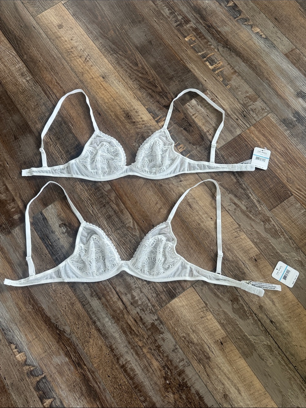 2 Free People White Sheer Lace Triangle Bralette
